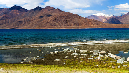 Pangong Lake in Ladakh, Jammu and Kashmir State, India