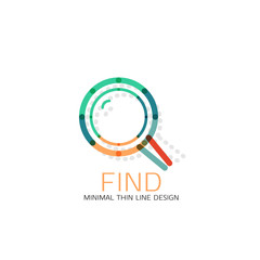 Vector thin line design logo magnifying glass, search and find or zoom logotype concept. Linear minimalistic business icon