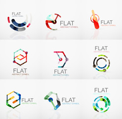 Logo collection - abstract minimalistic linear flat design. Business hi-tech geometric symbols, multicolored segments lines