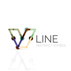 Linear abstract logo, connected multicolored segments of lines geometrical figure