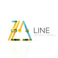 Linear abstract logo, connected multicolored segments of lines geometrical figure