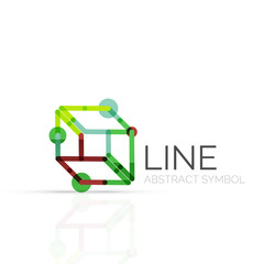 Linear abstract logo, connected multicolored segments of lines geometrical figure