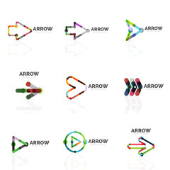 Set of linear arrow abstract logos, connected multicolored segments lines in directional pointer figures