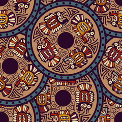 Aztec seamless pattern with fish. Indian national motive. Vector