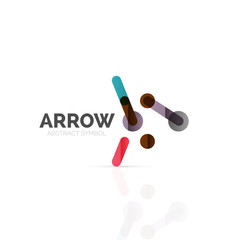 Linear arrow abstract logo, connected multicolored segments of lines in directional pointer figure