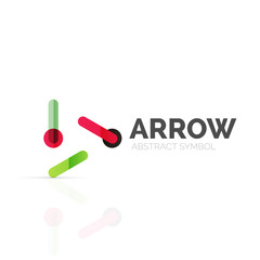 Linear arrow abstract logo, connected multicolored segments of lines in directional pointer figure