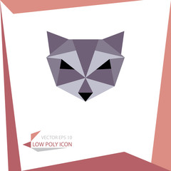 low poly animal icon. vector raccoon