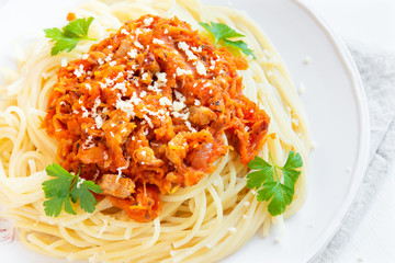 Spaghetti with meat and vegetable sauce
