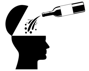 Symbol: Alkoholiker/-in – schwarz-weiß, Vektor, freigestellt