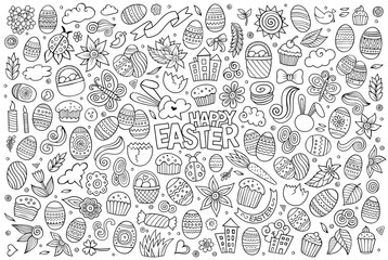 Sketchy vector hand drawn doodles cartoon set of Easter objects 