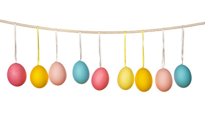 Easter eggs hanging on the clothesline