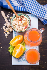 healthy breakfast with juice