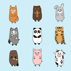 Vector funny animals hand drawn picture