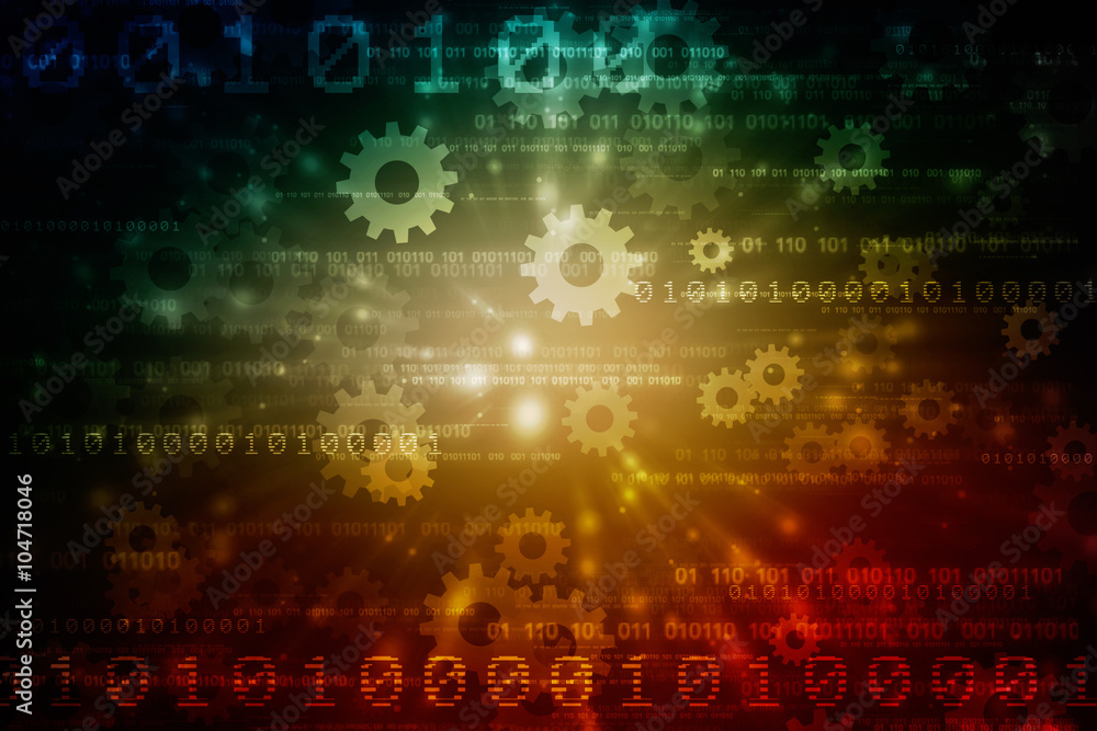 Poster 2d illustration abstract digital binary data on computer screen