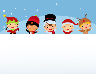 Fototapeta premium Christmas Children and Banner