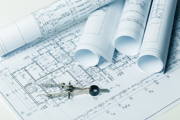 Architectural blueprints close up