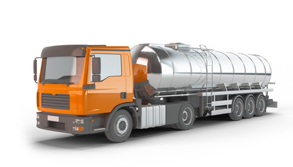 Fototapeta na wymiar Orange Fuel Tanker Truck isolated on white background
