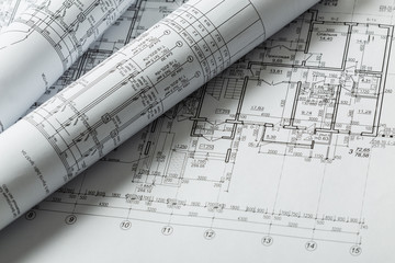 Architectural blueprints close up