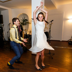 stylish retro bride and groom dancing first wedding dance swing