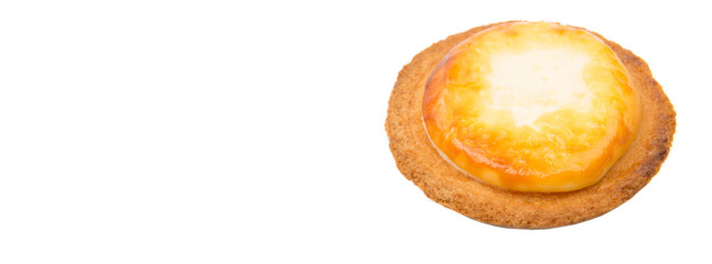 Homemade Japanese cheese tart over white background