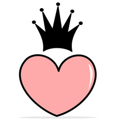 cute cartoon lovely pink heart with black crown vector illustration