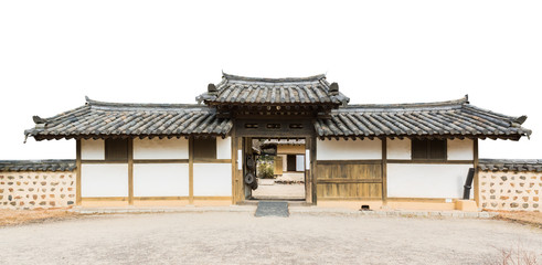 Traditional arched entrance of ancient korea building.