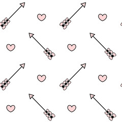 black white pink seamless vector pattern background illustration with arrow with bow and heart