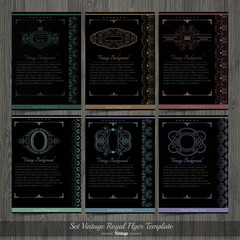 Set of black Creative Cards with monograms and pattern. Minimalistic