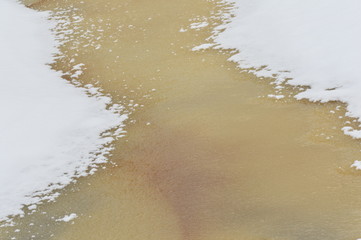 Yellow river ice and snow white shores of natural background