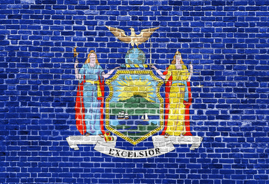 New York US flag painted on old vintage brick wall