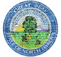 North Dakota Seal US flag painted on old vintage brick wall