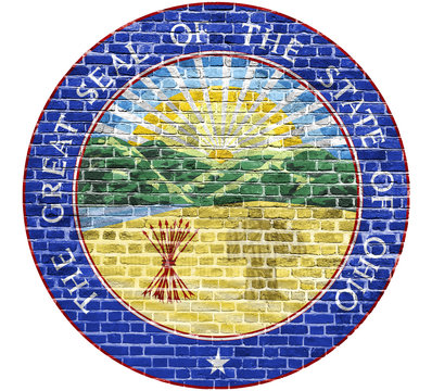 Ohio Seal US flag painted on old vintage brick wall