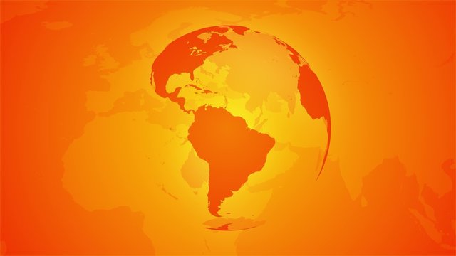 Looping orange globe, breaking news style, with north world background.
