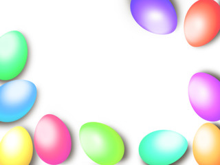 Collection of pastel easter eggs creating colorful border frame, isolated on white background, suitable as background template for poster, postcard, greeting, web site usage etc.