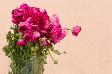 Mothers day background with pink roses, copy space