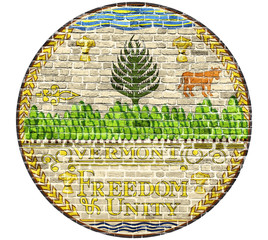 Vermont Seal US flag painted on old vintage brick wall