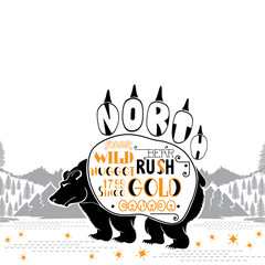 Bear silhouette from footprint on the landscape background