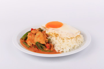 Fried pork curry, Stir fried pork and red curry paste with sunny side up egg (Moo Pad Prik Gaeng). Thai food.
