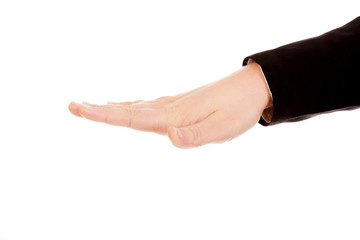 Business woman hand gesture of an opened palm