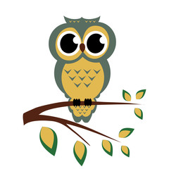 Vector owl sitting on a branch on the white background