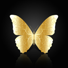 Gold abstract butterfly on black background - 104727653