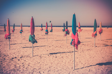 The famous colorful parasols on Deauville beach