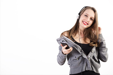 emotional portrait of a girl with headphones