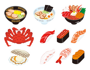 北海道の日本料理と海産物セット - Japanese Cuisine and Seafood set