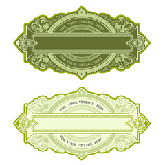 two royal green banners or frames from floral pattern isolated on white