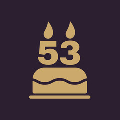 The birthday cake with candles in the form of number 53 icon. Birthday symbol. Flat