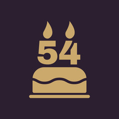 The birthday cake with candles in the form of number 54 icon. Birthday symbol. Flat