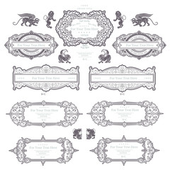 big set of royal vintage banner or frame from floral and line pattern