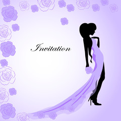 Invitation card with a girl in violet dress