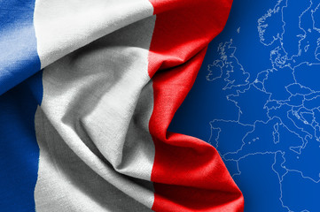 Flag of France on map background